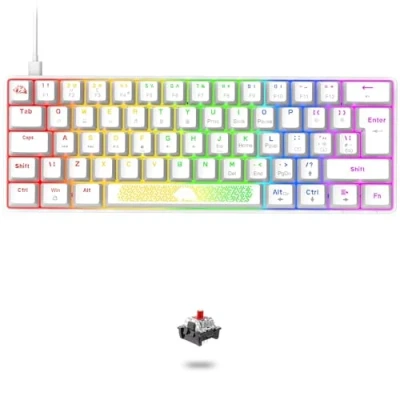 Immagine di LEAVEN T60 60% Mini meccanica tastiera PC da gaming rgb led retroilluminata light up QWERTY switch rossi lineari Type c Ergonomico piccola Anti ghosting, per Computer Laptop Mac Bianca