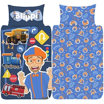Immagine di Blippi Set copripiumino per letto singolo di biancheria da reversibile policotone Youtuber Tractor Song Design