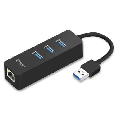 Immagine di Fantec UMP 100 3ue1000 Hub USB 3.0, 3 Porte 1 X RJ45 Gbit/s Cavo di Collegamento ethernet LAN, 50 cm Nero