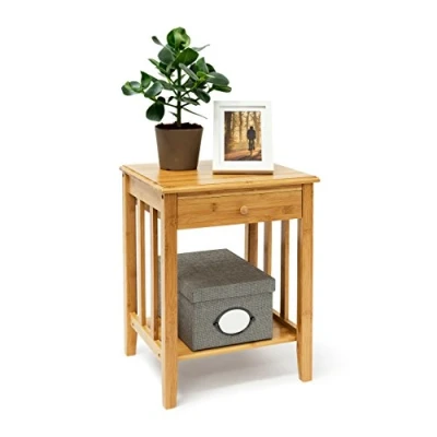 Immagine di Relaxdays Tavolino da Salotto e Bagno, Porta Fiori, Comodino con Cassetto, HLP: 51,5 x 40,5 30,5 cm, Colore Naturale, Bambú, Marrone, 35x40x52 cm