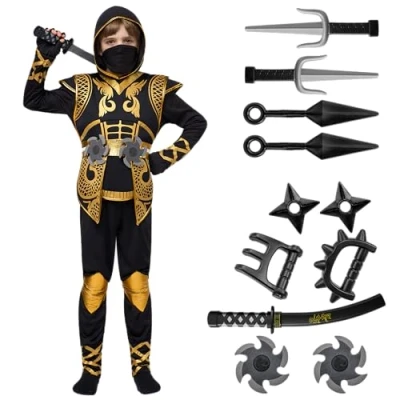 Immagine di Spooktacular Creations Set di costumi Golden Ninja Deluxe con accessori in schiuma Giocattoli per bambini Idee abiti da kung Fu Halloween (piccolo)