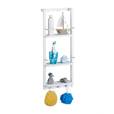 Immagine di relaxdays Mensole Bagno, 3 Ripiani, da Appendere con Gancio, senza Trapano, Scaffale Doccia, HLP 70x28,5x10,5 cm, bianco