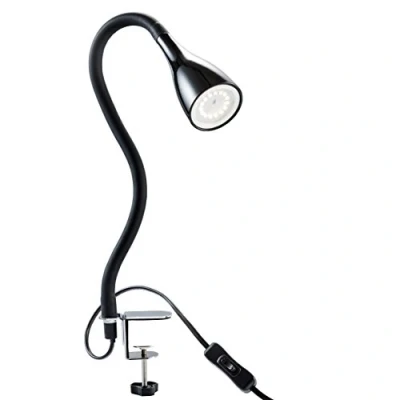 Immagine di B.K.Licht Luce a pinza con collo flessibile, per lettura letto, dimmerabile su 3 livelli, incl lampadina 5W GU10, lampada da scrivania/tavolo, abat jourda comodino camera letto nera