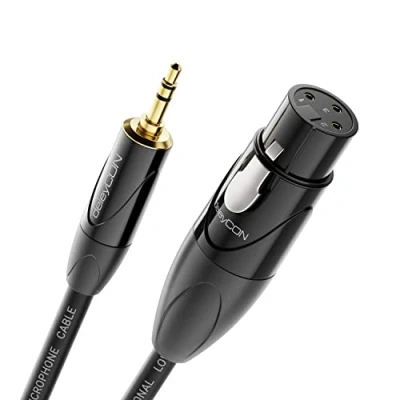 Immagine di deleyCON 2m XLR a Jack Stereo da 3,5mm Cavo Microfono Adattatore Audio AUX Qualità Studio in Puro Rame OFC (AWG24) Presa Spina Bloccaggio Metallo