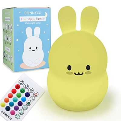 Immagine di Luce Notturna Bambini con Telecomando e Sensore Tattile 16 Colori BONNYCO Lampada per Timer Lucina Silicone BPA Free Coniglio