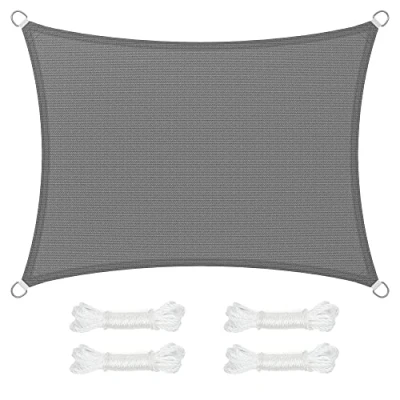 Immagine di SONGMICS Vela Parasole 3 x 4 m, Tenda da Sole in Tessuto HDPE, Permeabile all&#039;Aria e all&#039;Acqua, per Terrazza, Giardino, Balcone, Campeggio, Rettangolare, Concava, Corde 2 Grigio Fumo GSS34GY