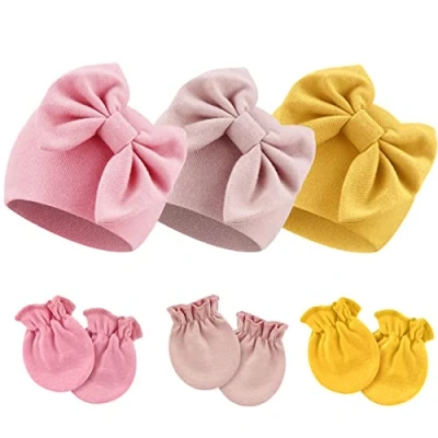 Immagine di DRESHOW Neonato Bambino Berretto e Guanti per Accessori Set Cappellino Ragazzi Ragazze Cotone 0 6 Mesi