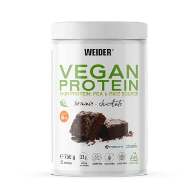 Immagine di Weider Vegan Protein (750g) Gusto Cioccolato. Proteine Vegane 21g/dose isolate di piselli e riso, Con Vitamina B12 Stevia, Senza Glutine, Zucchero, Contenitore 50% Riciclato, 100% Riciclabile