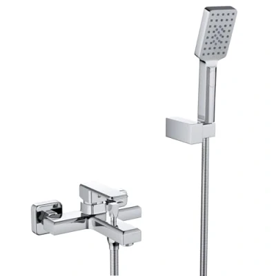 Immagine di MORADO Miscelatore monocomando per doccia,rubinetto doccia a parete con flessibile da 150 cm e doccetta 3 funzioni,ottone massiccio,forma quadrata,montaggio