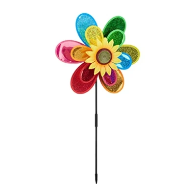 Immagine di relaxdays Girandola con Fiore, Puntale per Aiuole, Decorazione da Giardino o Terrazza, HLP 74,5 x 37,5 14 cm, Colorato