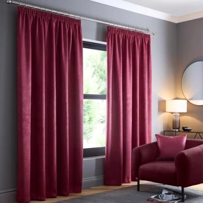 Immagine di Fusion Tende color vino rosso 117 x 183 cm (larghezza lunghezza) 100% cotone 2 pannelli plissettate a matita in insonorizzate e termiche per camera da letto