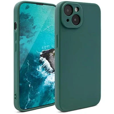 Immagine di Moozy Minimalist Series, Cover in Silicone per iPhone 14, Verde Scuro Custodia Cellulare Finitura Opaca, Sottile e Morbida TPU Case