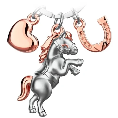 Immagine di FABACH portachiavi a forma di cavallo, portafortuna con cuore e ferro per gli amanti dei cavalli, regalo, oro rosa, 1, Moderno