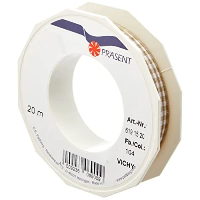 Immagine di Präsent Vichy Nastro in taffettà a quadretti, 15 mm x 20 m, colore: talpa e bianco