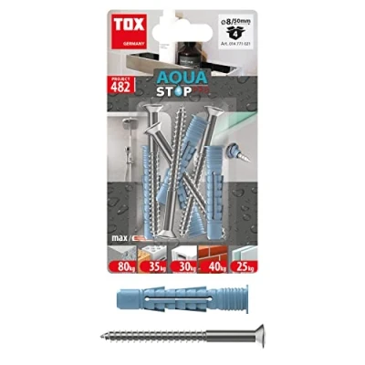 Immagine di TOX Aqua Stop Pro, ancoraggio sigillante multiuso 8/50 per fissaggi su pareti e pavimenti piastrellati, in plastica speciale HDPE, con vite 6x70 mm, 014771021
