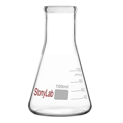 Immagine di StonyLab 1 Pack 100ml Bocca Stretta Erlenmeyer Boccette di Vetro Glass Flasks con Bordo Resistente (100ml Adatte per Tappo in Gomma 5#)