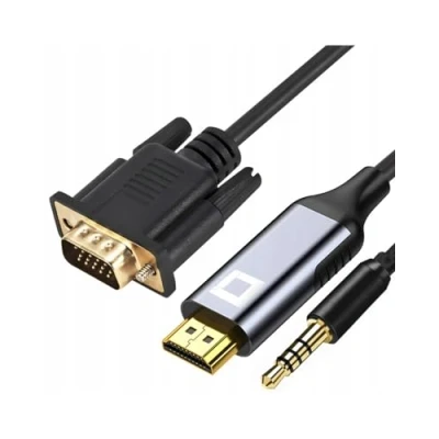 Immagine di CO2 cavo HDMI a VGA 1080p con jack da 3,5 mm 1M, Adattatore VGA, 2K/60Hz, Full HD, Plug &amp; Play, Compatibile Computer, Desktop, Laptop, PC, Monitor, Proiettore, HDTV