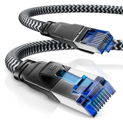 Immagine di CSL cavo di rete CAT 8.1, 40 Gbit/s, 10 m, guaina in cotone, patch LAN, dati RJ45, Ethernet da 8 Gigabit, velocità 40000 Mbit/s, schermatura S/FTP PIMF, nero