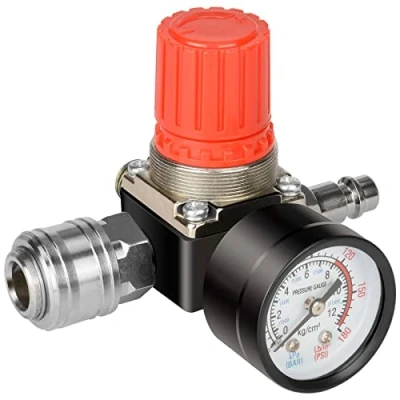 Immagine di Noosverl Regolatore di pressione Aria da 1/4&quot; per standard UE Valvola Compressore a 4 fori pneumatico con manometro