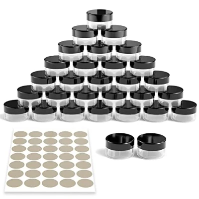 Immagine di Newaner 30 vasetti da 10 g10 ml, barattolo crema trasparente, con tappo a vite, contenitori adesivi, ideali per trucco, creme, lozioni, mini candele (nero)