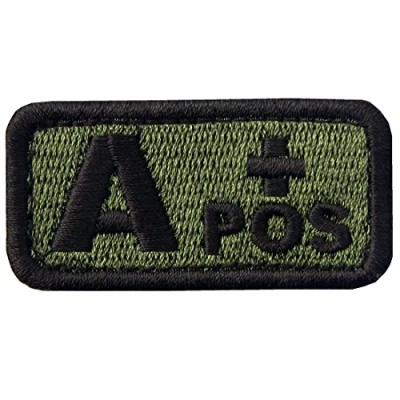 Immagine di Tattico Tipo a positivo Gruppo sanguigno con Fissaggio Chiusura uncino e asola Ricamata Toppa, Olive Drab