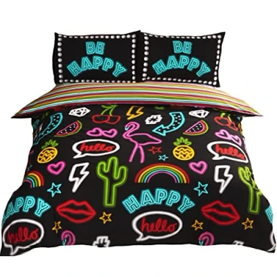 Immagine di Rapport Funky Neon Set copripiumino reversibile, in policotone, per letto singolo, colore: nero