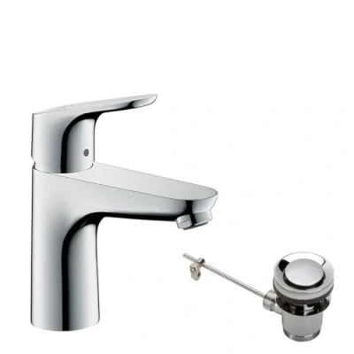 Immagine di hansgrohe Focus Rubinetto per lavabo con scarico a tirante, Miscelatore risparmio idrico (EcoSmart) altezza bocca 94 mm, cromo, 31607000