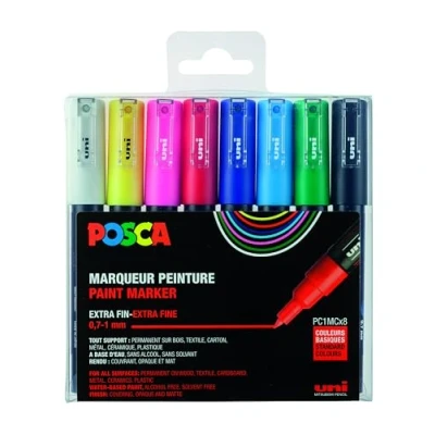 Immagine di Uni Ball 186708 Marcatore POSCA con punta tonda extrafine, set di 8 pezzi