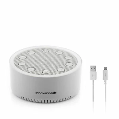 Immagine di InnovaGoods Macchina Rumore Bianco per Sonno Rilassante, 6 Suoni Calmanti, 2 Modalità Illuminazione, Timer Regolabile, Ricaricabile, Portatile, Multicolore, Acciaio al Carbonio