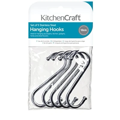 Immagine di KitchenCraft Confezione da 5 Ganci a Forma di S in Metallo Cromato, 13 cm Argento
