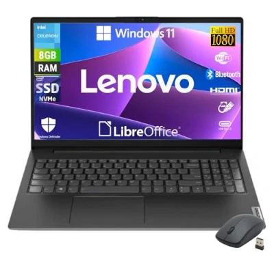Immagine di Lenovo, Notebook Pc Portatile, Display 15,6&quot; Full HD, Intel N4500 2 Core Fino a 2.8 Ghz, Ram 8 GB DDR4, 256 SSD NVMe, Win 11 Pro, Pronto all&#039;uso con Libre Office + Mouse