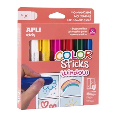 Immagine di APLI Kids 19363 Color Sticks window, tempere solide per dipingere su vetro, 6 colori assortiti