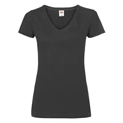 Immagine di Fruit of the Loom SS047, maglietta da donna Fit Valueweight, scollo a V Black Medium