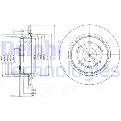 Immagine di DELPHI BG3797 Disco freno 282 12 5 pieno Oleato non trattato senza cuscinetto ruota, anello sensore ABS HONDA: FR V