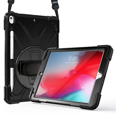 Immagine di ProCase iPad Air 3 10.5&quot; 2019 Rugged Custodia, Shockproof Cover Protettiva Antiurto Rotante con Tracolla Kickstand Shoulder Belt Supporti Rigidi per (3rd Gen) 2019/iPad Pro 10.5 2017 Nero