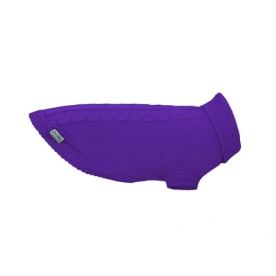 Immagine di Record Maglioncino per Cani Willy. Maglione Collo Alto, Motivo a Treccia, Foro Guinzaglio e Passagamba Elasticizzato. Viola, XL Lunghezza dorso 50 cm