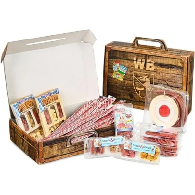 Immagine di WURSTBARON® Valigia regalo a tema salsicce, con 24 snack base di salame e salsiccia, carne alta qualità, divertente idea per ogni occasione, 1027 g
