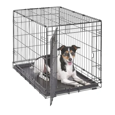 Immagine di MidWest Homes for Pets Gabbia per cani iCrate a porta singola, lunga 76,2 cm, con vaschetta tenuta stagna, piedini protettivi, pannello divisorio e caratteristiche brevettate, nero, mod. 1530
