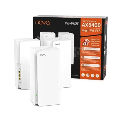 Immagine di Tenda Nova MX15 Pro Mesh WiFi 6, Dual Band AX5400, copertura fino a 4 7 camere da letto, CPU Tri Core 1,5 Ghz, porte Gigabit*3, connessione 200 dispositivi, Alexa, 3 pezzi