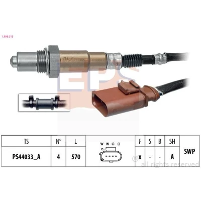 Immagine di EPS 1.998.315 Sonda lambda con materiale di fissaggio Made in Italy OE Equivalent riscaldato, planare, Filettatura prelubrificata 4