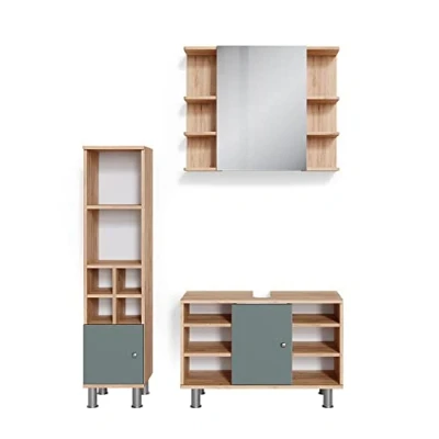 Immagine di Vicco set mobili bagno Fynn, Verde/Quercia dorata, 3 parti