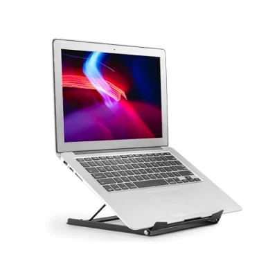 Immagine di Properav Supporto ergonomico portatile in acciaio per computer portatili e dispositivi Windows Mac come Dell, Toshiba, HP, Samsung, MacBook, Lenovo, con cuscinetti di fissaggio sicuri, colore nero