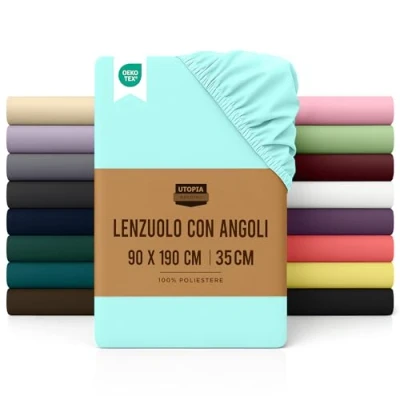 Immagine di Utopia Bedding Lenzuolo con Angoli Una Piazza 90x190cm Blu Spa Microfibra di Poliestere Spazzolato Sotto Singolo Elasticizzato