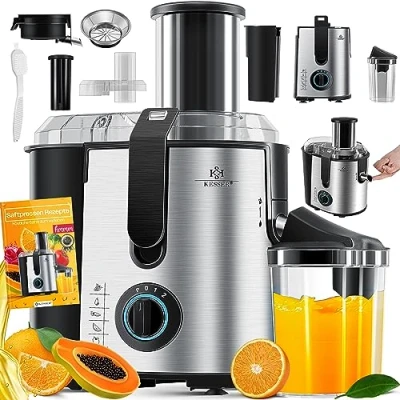 Immagine di KESSER Centrifuga Frutta e Verdura, 800W Estrattore di Succo a Freddo con 85MM Bocca Larga, in Acciaio Inox Doppia Velocità Funzione Antigoccia, Facile Pulizia, Senza BPA