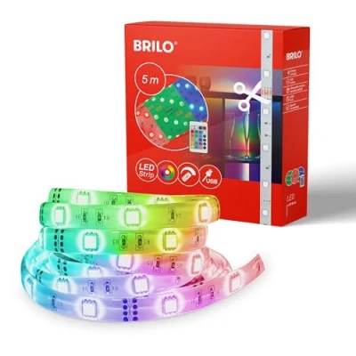 Immagine di BRILONER striscia LED RGB 5m, luminosa a LED, cambia colore, catena luminosa, telecomando, nastro barra