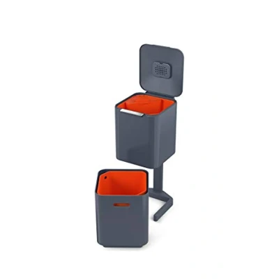 Immagine di Joseph Totem Max Pattumiera da Cucina con coperchio e filtro anti odore, Bidone per Raccolta Differenziata, Sistema di separazione 3 scomparti, 40 Litri, Colore Grafite
