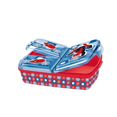 Immagine di p:os 35484 portapranzo Spiderman per Bambini con 3 Scomparti, in plastica Chiusura a clip, portamerenda Asilo, Scuola e Tempo Libero, Multicolore,