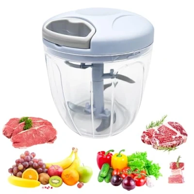 Immagine di Fousenuk Tritatutto Manuale A Corda, 900 ml Trita Verdure con Tirante Mini schiaccia Piccolo 5 Lame in Acciaio Inox, Tritaverdure Cucina, Cipolla Frullatore (Blu)