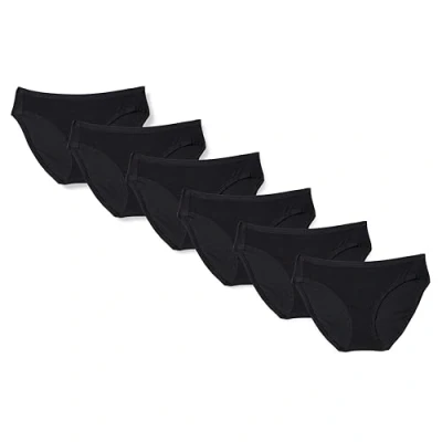 Immagine di Amazon Essentials Slip Bikini in Cotone (Disponibile Taglie Forti) Donna, Pacco da 6, Nero, XL Plus