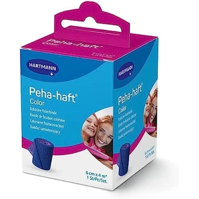 Immagine di Peha haft Color Nastro di fissaggio coeso colore blu, facile da applicare, non aderisce alla pelle, lascia respirare la 6 cm x 4 m, 1 unità